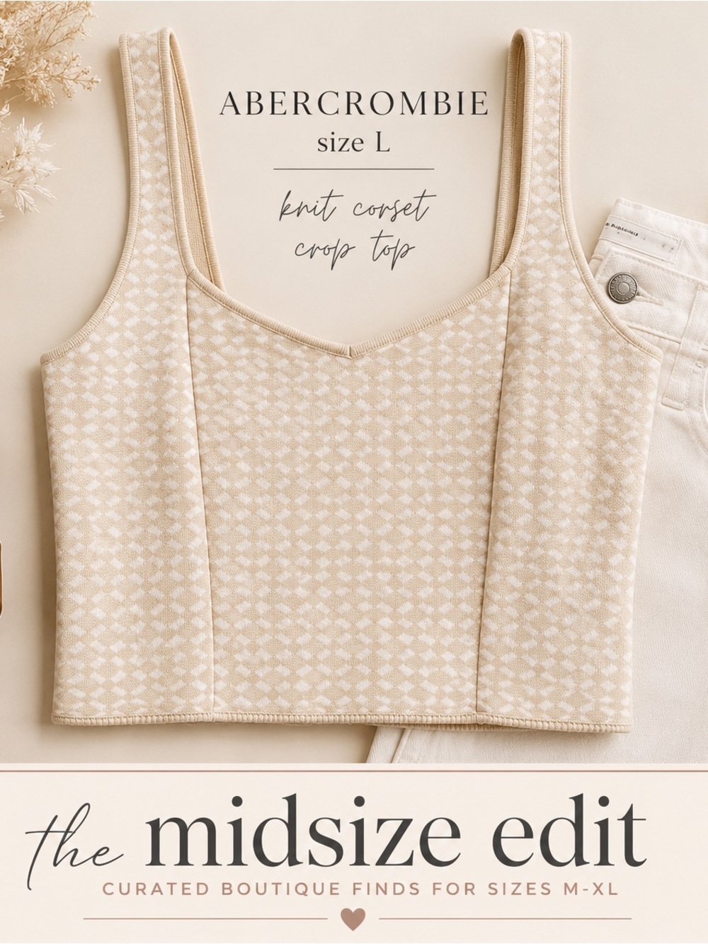 Abercrombie Knit Geometric Corset Crop Top Beige Ivory Sweater Tank Size L